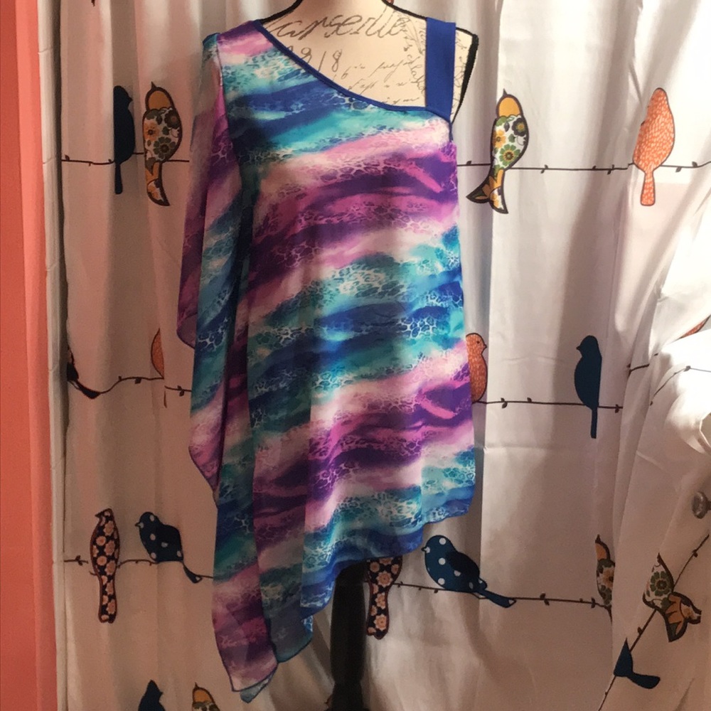 NWT! PATTI BROOKS DESIGNS PALM BEACH ONE-STRAP CAPE SLEEVE TUNIC SMALL
